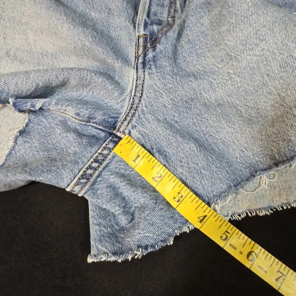 Levis 501 Curve Button Fly Distressed Denim Shorts Blue W32 High Rise Cut Offs
